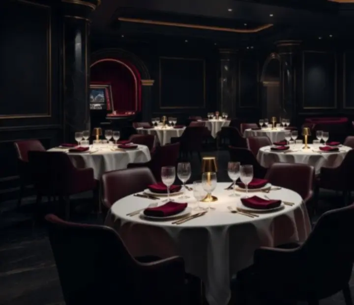 Luksuzan interijer restorana u casino ambijentu s profinjenim osvjetljenjem